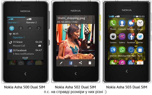 Nokia Asha 500, Asha 502 і Asha 503